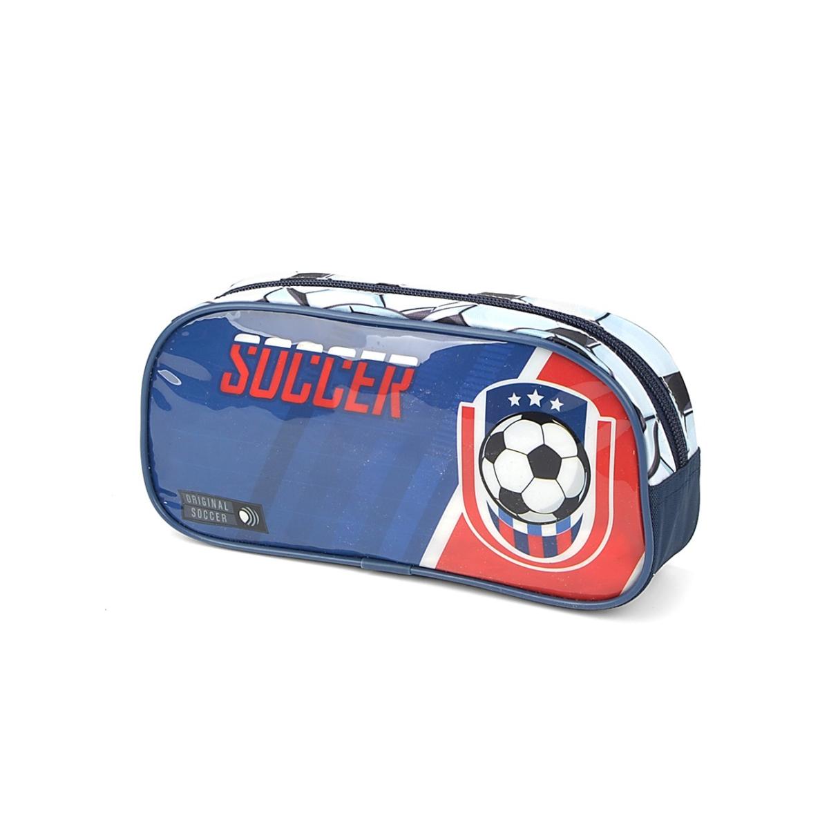 Imagem 2 do produto Estojo Escolar Infantil Soccer Azul/Vermelho Luxcel