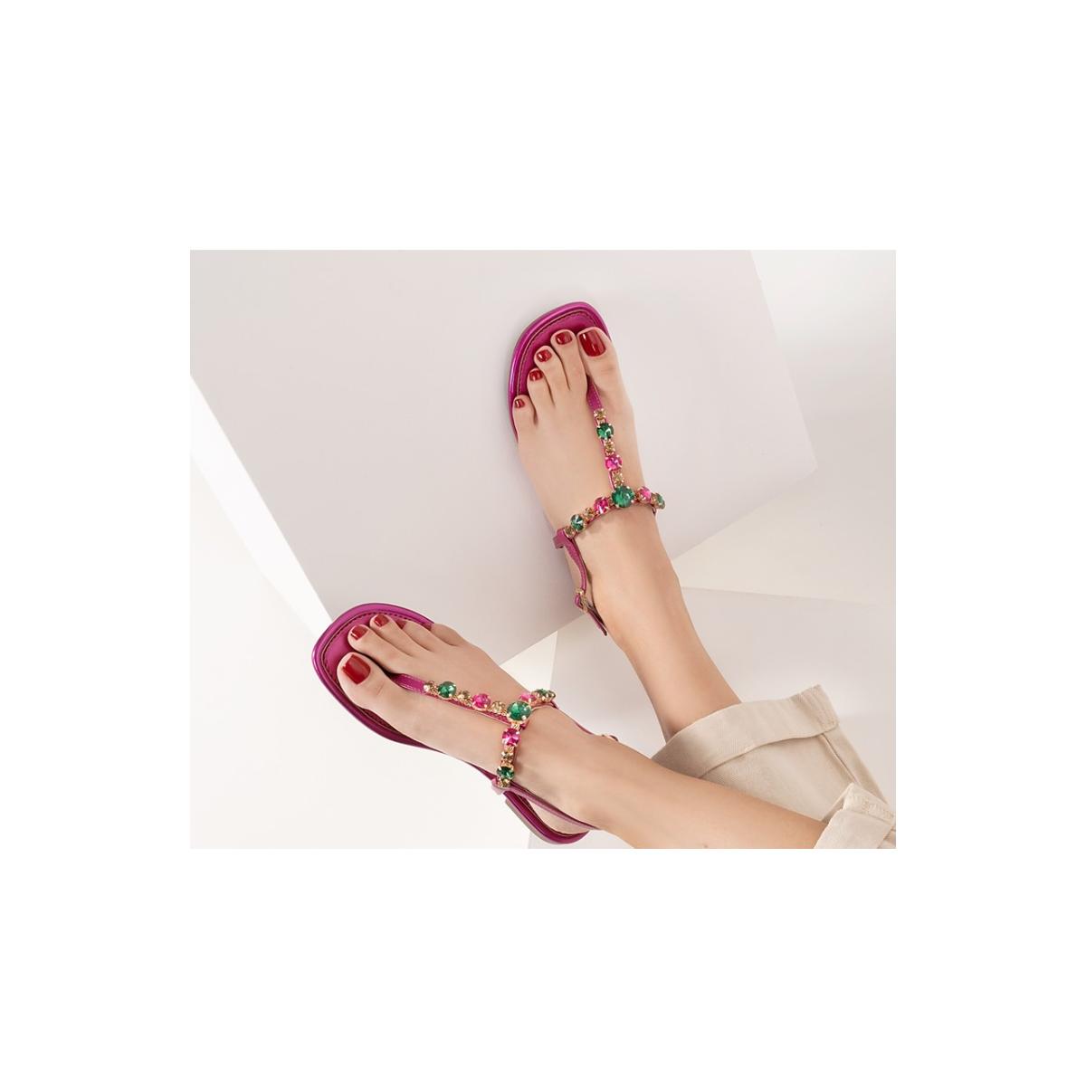 Imagem 2 do produto Sandália Feminina Nice Metalizada Fucsia Pedraria La Femme