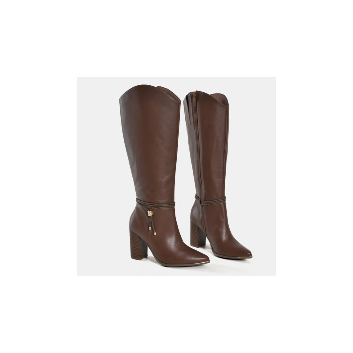 Imagem 4 do produto Bota Feminina Couro Cano Longo Salto Via Marte 022519