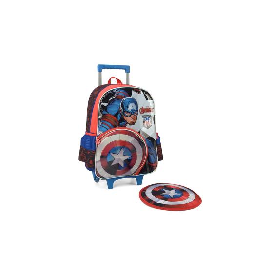 Mochila Rodinha Meninos Capitão América 3D com Escudo Luxcel