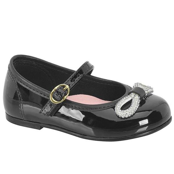 Sapatilha Infantil Verniz Preto Laço Strass Molekinha