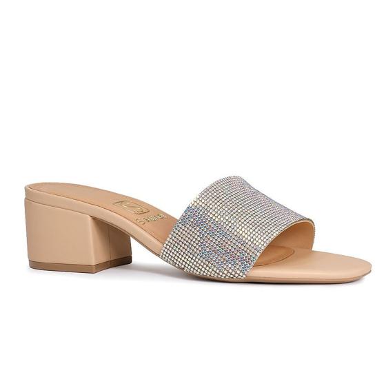 Tamanco Feminino Casual Strass Nude Santinelli