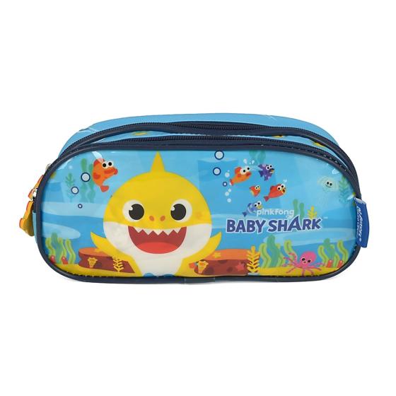 Estojo Infantil Baby Shark Duplo Azul Claro Luxcel
