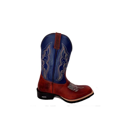 Bota Masculina Western Bordada Telha/Azul Picolotto