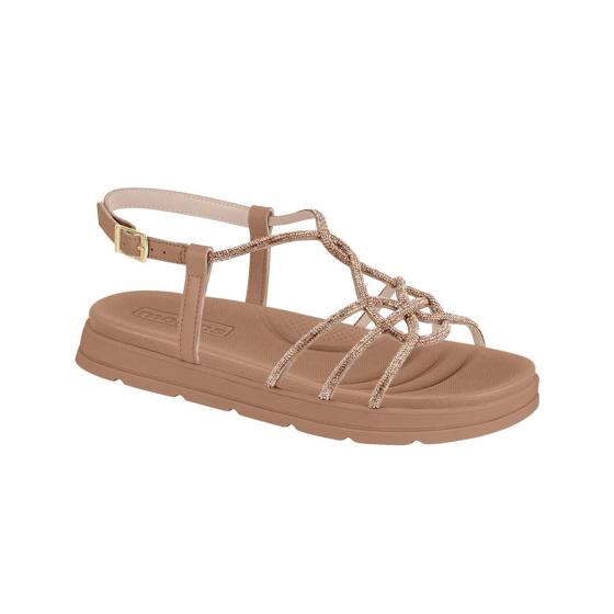 Sandália Feminina Flatform Strass Nude Moleca 022992