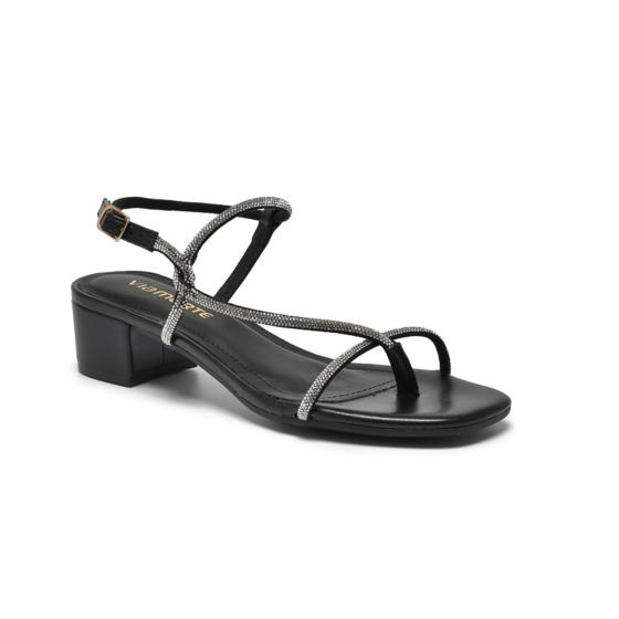 Sandália Salto Bloco Strass Via Marte 022134