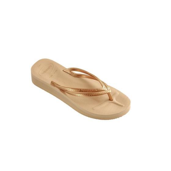 Chinelo Feminino Anabela Wedges Dourado Havaianas